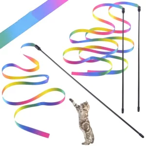Pet Cat Toys Cute Funny Rainbow Strips Stick Cat Teaser Wand Pet Toys for Cats Interactive Toys Cat Supplies Pet Products 1